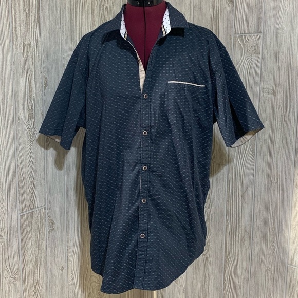 Mens Nomad Navy Aztec Geometric Pattern Short Sleeve Button Up XL - Picture 1 of 14